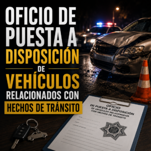 OFICIO DE PUESTA A DISPOSICIÓN DE VEHÍCULOS RELACIONADOS CON HECHOS DE TRÁNSITO