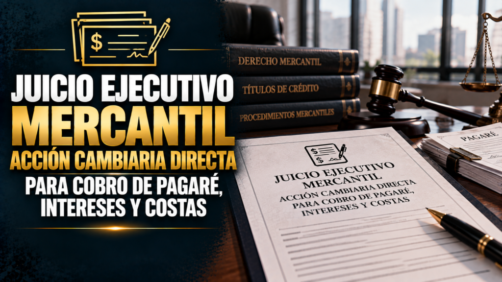 JUICIO EJECUTIVO MERCANTIL ACCIÓN CAMBIARIA DIRECTA PARA COBRO DE PAGARÉ, INTERESES Y COSTAS