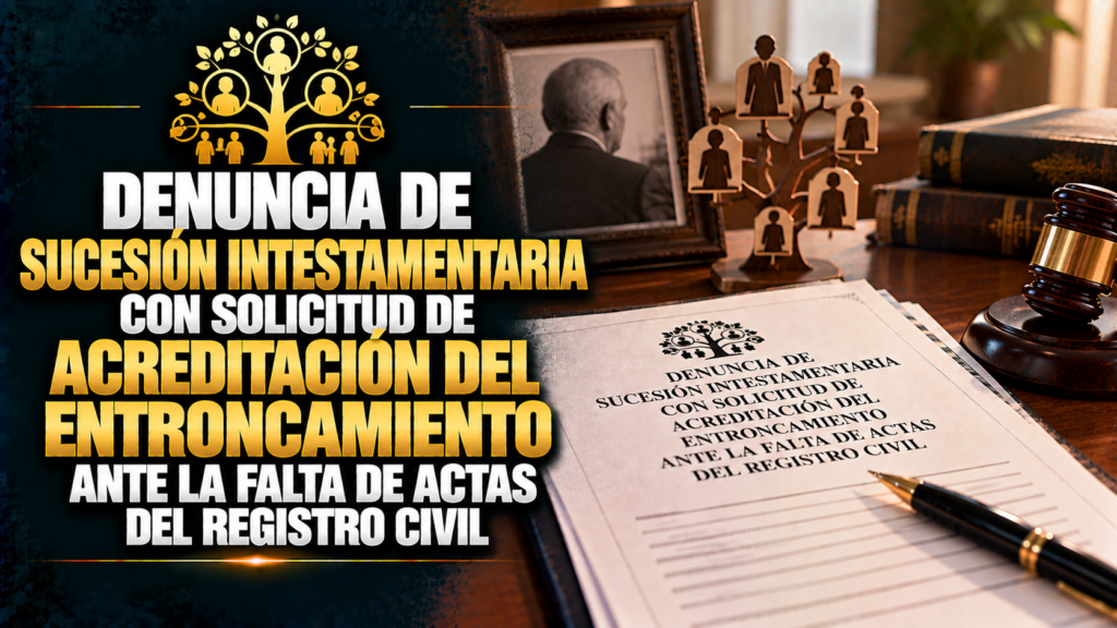 DENUNCIA DE SUCESIÓN INTESTAMENTARIA CON SOLICITUD DE ACREDITACIÓN DEL ENTRONCAMIENTO ANTE LA FALTA DE ACTAS DEL REGISTRO CIVIL
